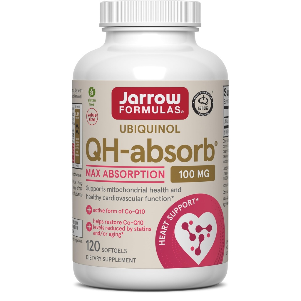 Jarrow Formulas QH-Absorb, 100 mg, Ubichinol Supliment alimentar pentru funcția cardiovasculară sănătoasă, 120 Softgels, 120 de zile de aprovizionare