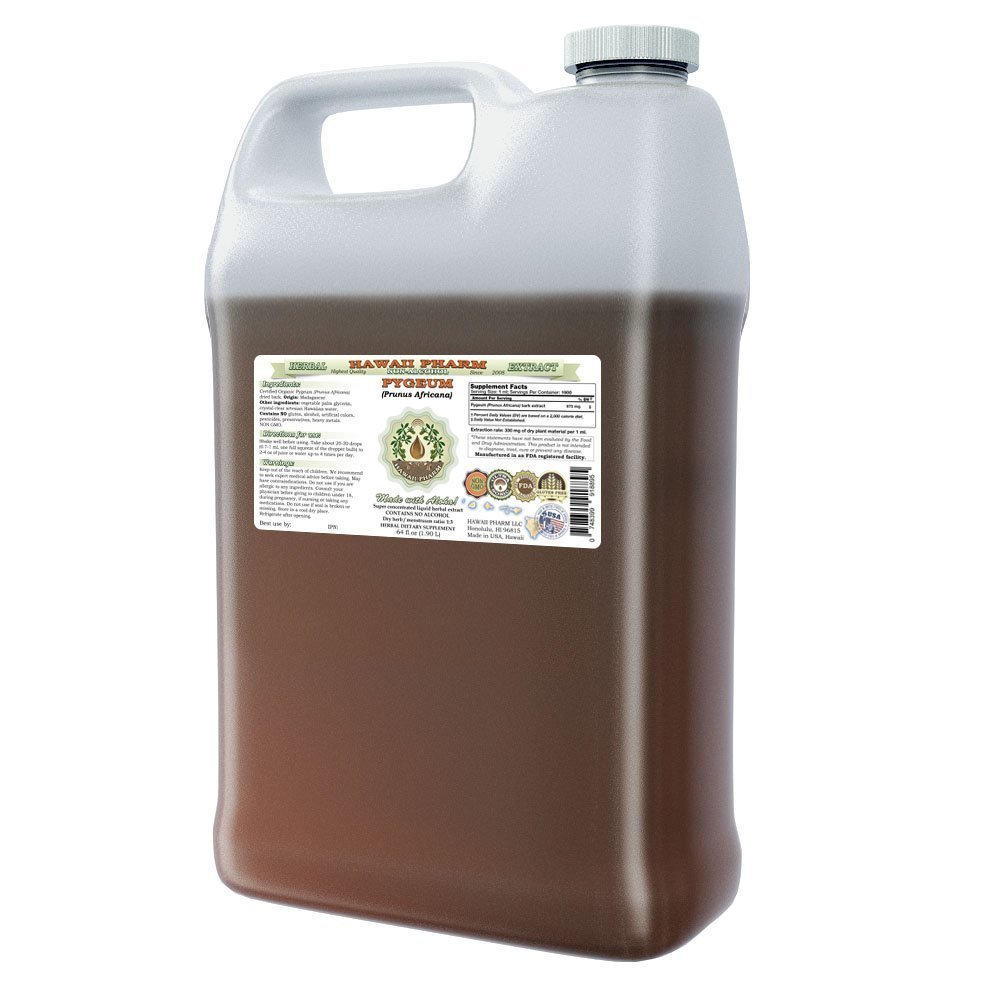African Cherry Pygeum Alcool-Liquid Extract, African Cherry Pygeum (Prunus Africana) Bark Glycerite Natural Herbal Supplement, Hawaii Pharm, SUA 64 oz