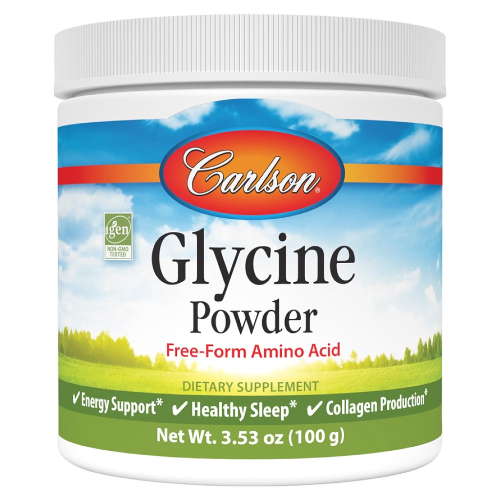 Carlson Glicină pulbere 2000 mg, Aminoacid Supliment pentru energie şi suport muscular, 3,53 oz (100 g)