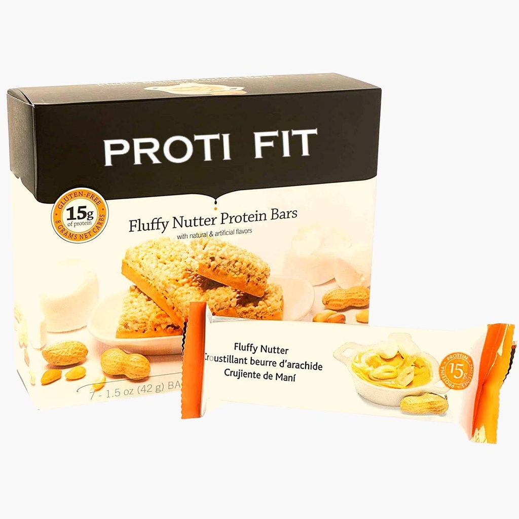 Proti Fit - Fluffy Nutter Low-Carb Proteine Baruri, Snacks-uri Low-Calorie pentru pierderea in greutate si Mese sanatoase (Fluffy Nutter, 1 pachet)