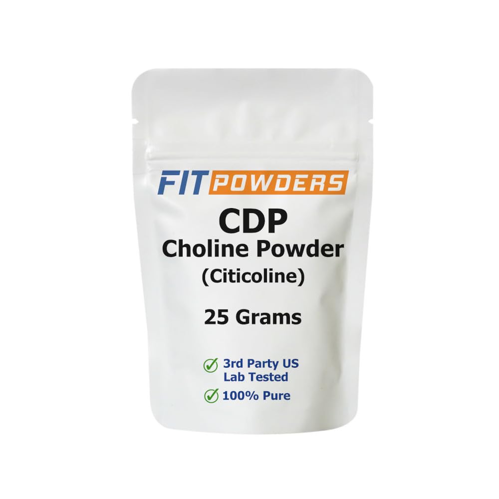 Pulbere de citicalină, pulbere de colină CDP Pură cu scoop, non-GMO, Supliment cognitiv pentru memorie și învățare (25 Grams)