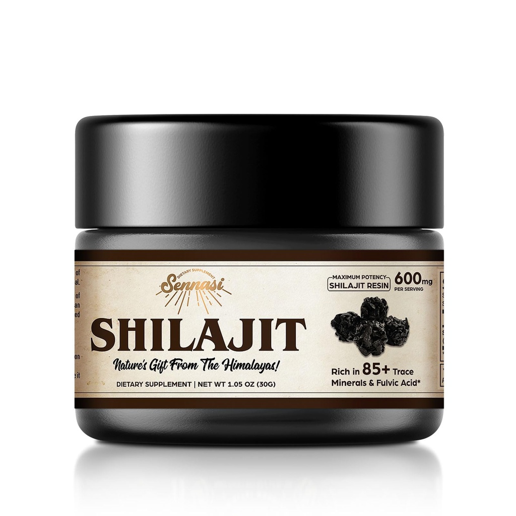 Shilajit Pure Himalayan Organic Shilaj Resin - 600 mg Potență maximă Naturală Silajit Resin organic cu 85 + Trace Minerale & Acidul pelvian pentru energie, Suport imun, 30 Grams (1 ambalaj)