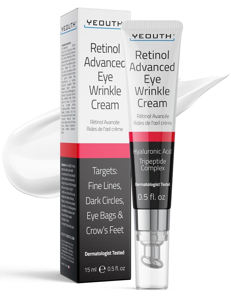 YEOUTH Retinol ochi crema anti imbatranire, Firming sub crema ochi pentru puf si pungi sub ochi pentru riduri si cercuri intunecate cu acid hialuronic si tripeptide 15ml