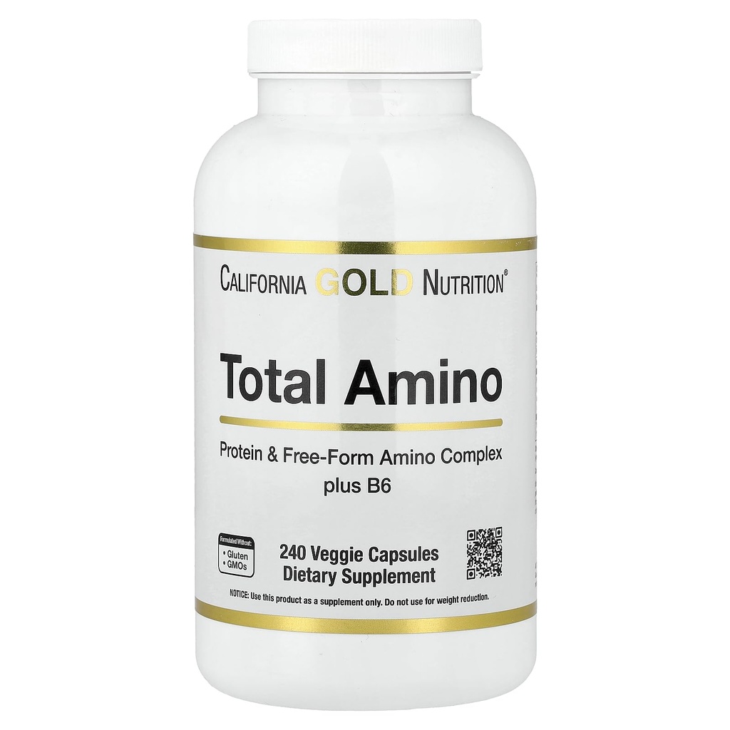 California Gold Nutrition Total Amino cu vitamina B-6, și 20 Amino Acid Blend, 240 Veggie Capsule