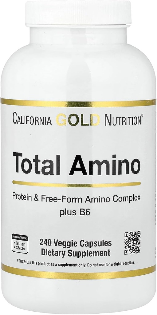 California Gold Nutrition Total Amino cu vitamina B-6, și 20 Amino Acid Blend, 240 Veggie Capsule