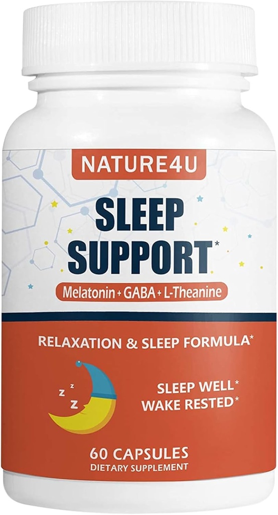 3 din 1 Sleep Aids pentru adulţi Extra Putere, Extindeţi eliberarea Melatoninei 5 mg, L Theanin 250 mg, GABA 250 mg, Relaxare şi Supliment de somn, 60 Capsule