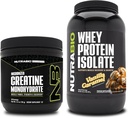 NutraBio Creatina Monohidrat, Nearomate, 150g și Whey Proteine Izolat, Vanilla Caramel, Supliment Bundle - Energie musculară, Lean musculare creștere, recuperare, și puterea