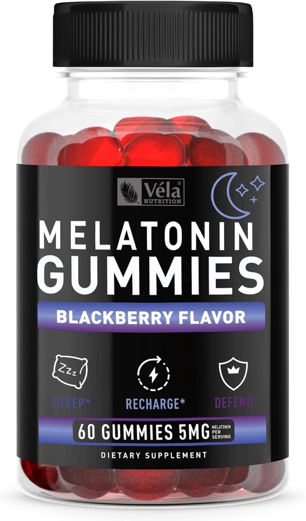 Melatonina negru Berry Gummies 5mg, Suport de somn pe timp de noapte Chembable Supplement 