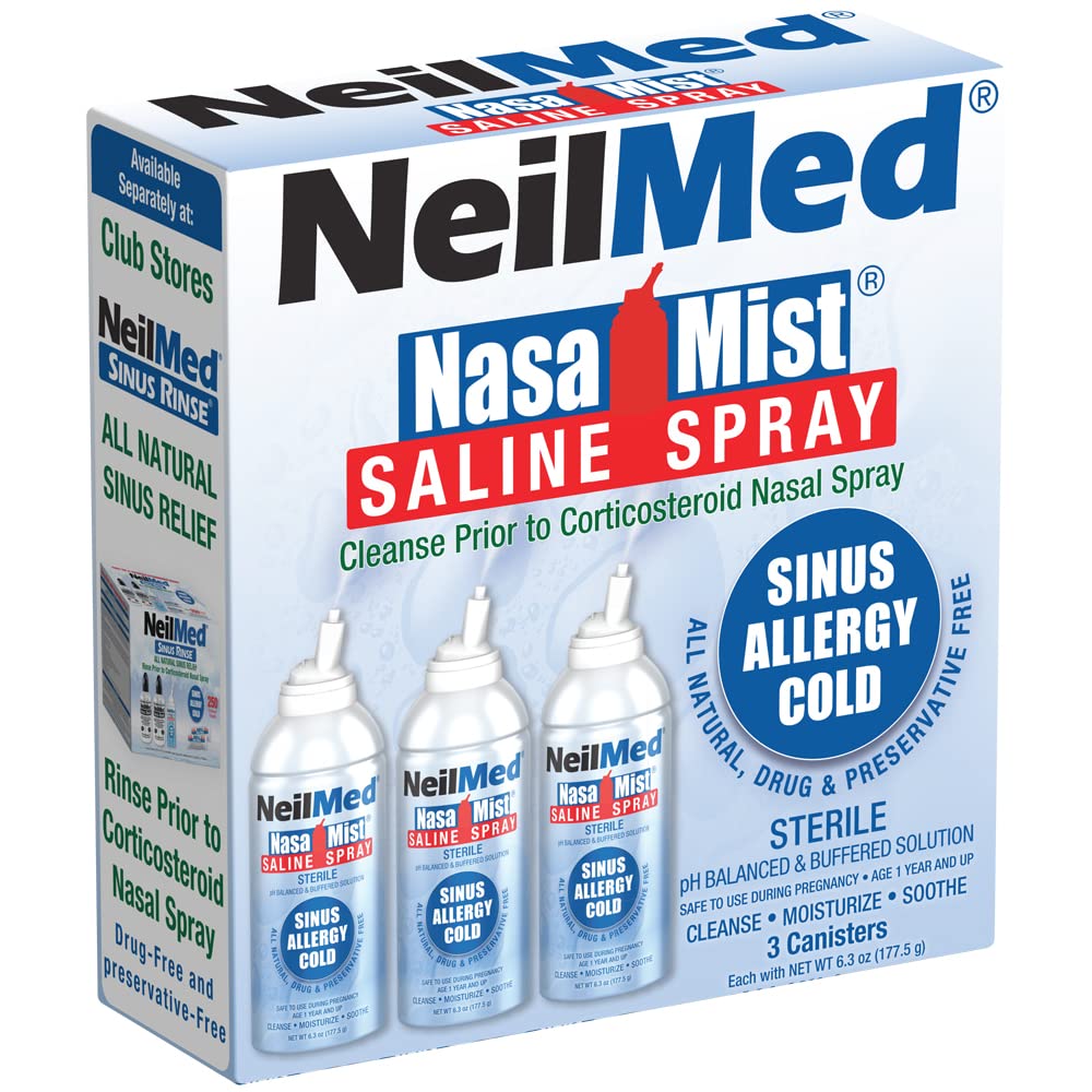 Neilmed NasaMist Isotonic Saline Spray. Soothe, Moisturize and Cleanse Folosind Specially Designed tip. 177ml. Conține 3 canistre NasaMist