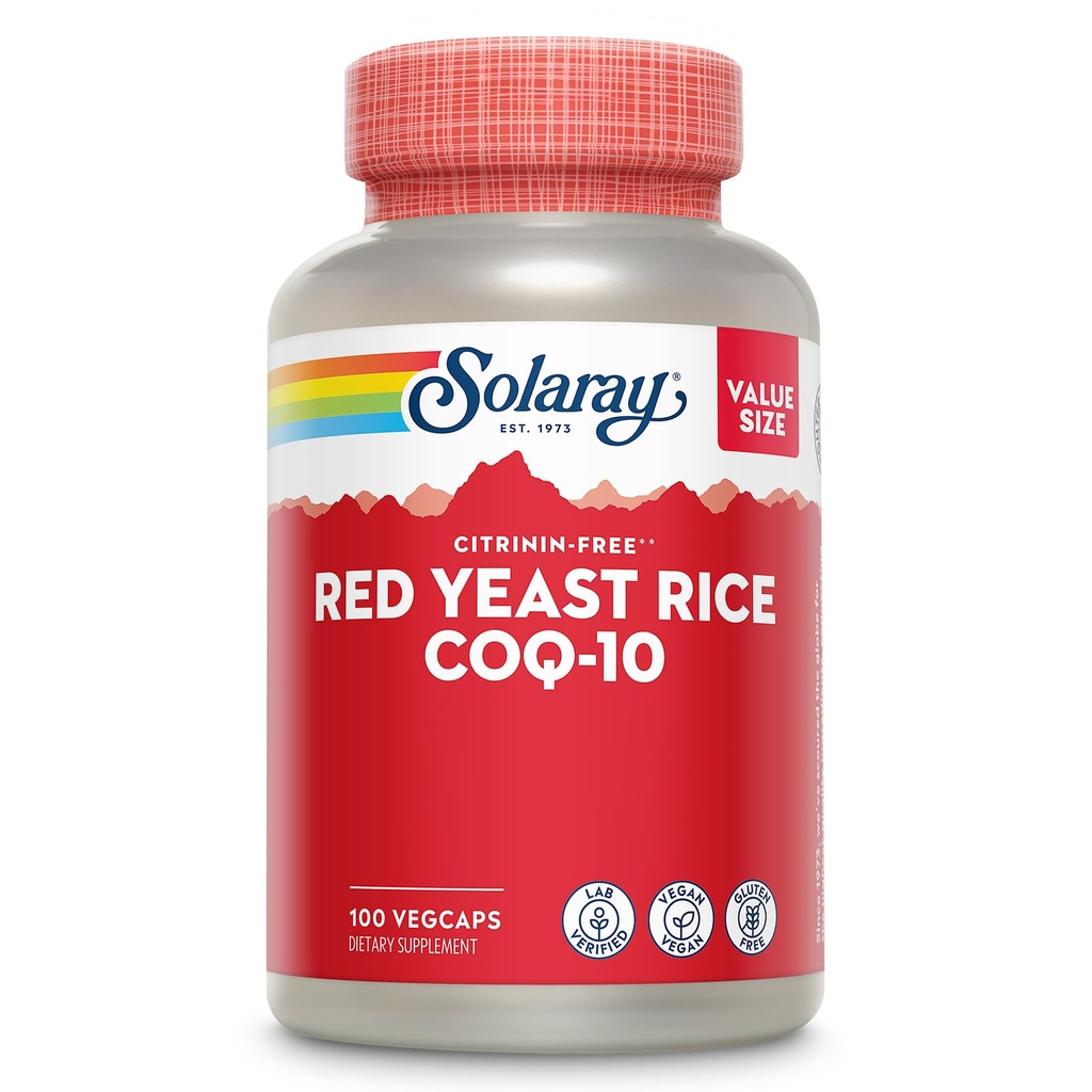 SOLARAY Red Yeast Rice Plus CoQ-10 & No-Flush Niacin Vitamin B-3, Healthy Heart & Cardical Support, Non-Iradiated & Citrinin Free, 60 Day Money Back Guarantee, 100 Servings, 100 VegCaps