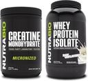 NutraBio Creatina Monohidrat, Nearomated, 500g și Whey Proteine Izolate, Nearomate, Supliment Bundle - Energie musculară, Lean musculare creștere, recuperare și puterea