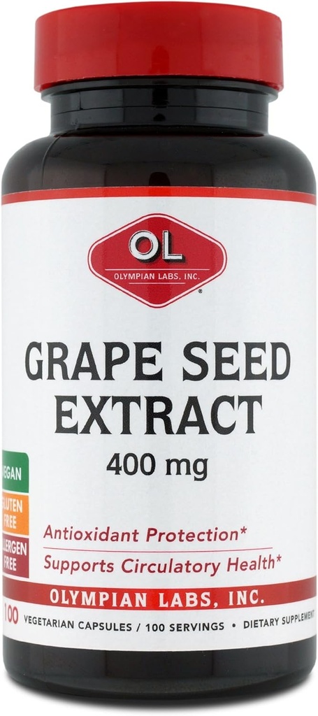 Olympian Labs Extract de semințe de struguri 400 mg capsule, 100 Count Supporting Heart Health, Antioxidant Protection.