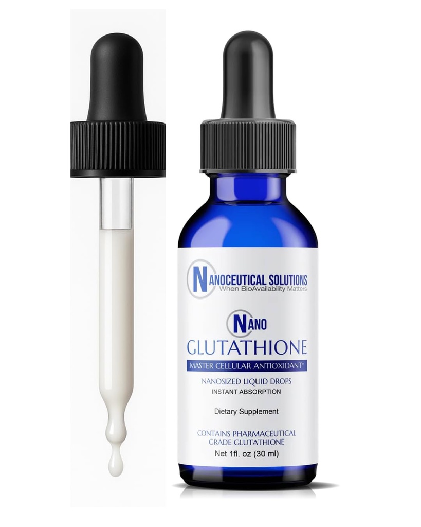 Nano Glutatione picături de soluţii nanoceutice, supliment lichid de grad farmaceutic, absorbţie ultra-eficientă, până la 8 ori mai mare decât capsulele Glutatione 