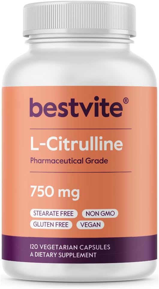 BESTVITE L-Citrulline 750mg per capsulă (120 capsule vegetariene) - Fără Stearet - Fără dioxid de siliciu - Fără fillere - Non OMG - Gluten Free - Vegan