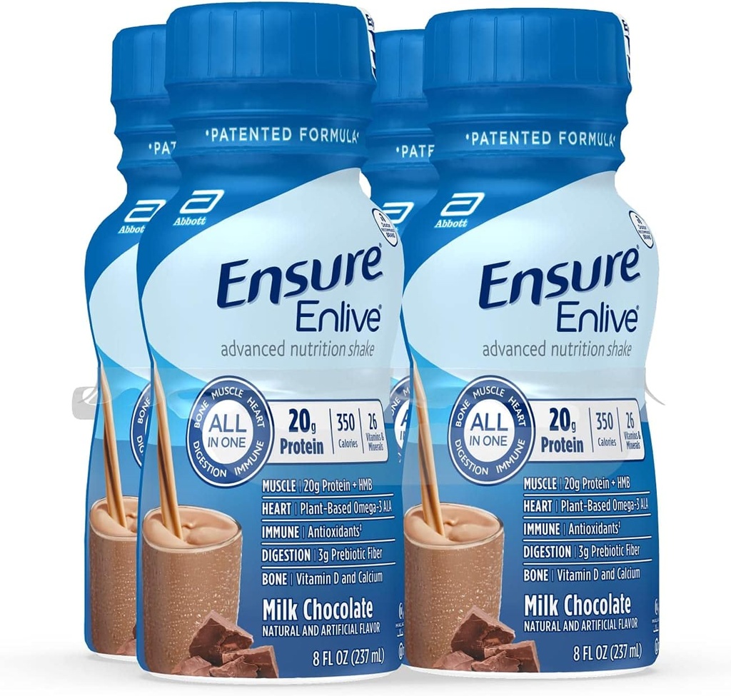Asigurați-vă că Enlive Masa de înlocuire Shake, 20g Proteina, 350 Calorii, Advanced Nutrition Proteine Shake, Milk Chocolate, 8 Fl Oz (Pachet de 4)