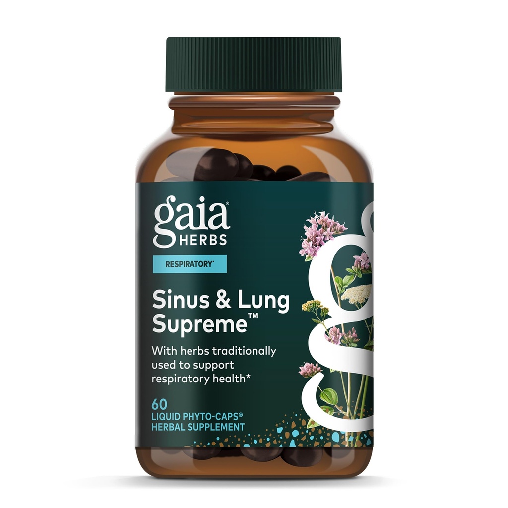 Gaia Herbs Sinus & Lung Supreme - Suplimentul de sprijin pentru plămâni pentru sănătatea respiratorie - Sinus suport - Vegan, Gluten-Free & Dairy Free - Formulă pe bază de plante - 60 capsule