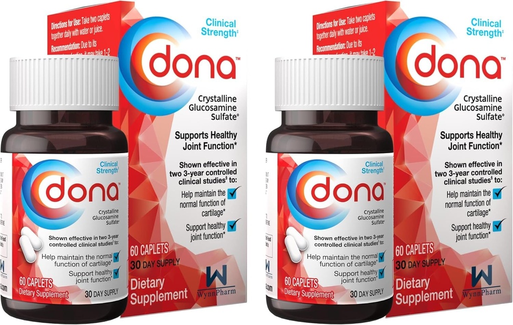 WynnPharm Dona Crystalline Glucosamine Sulfate, 750 Mg, Suplimente Joint Pastile pentru Knee Comfort & Joint Health Support, 750 Mg, 60 Conte (2 Pack).