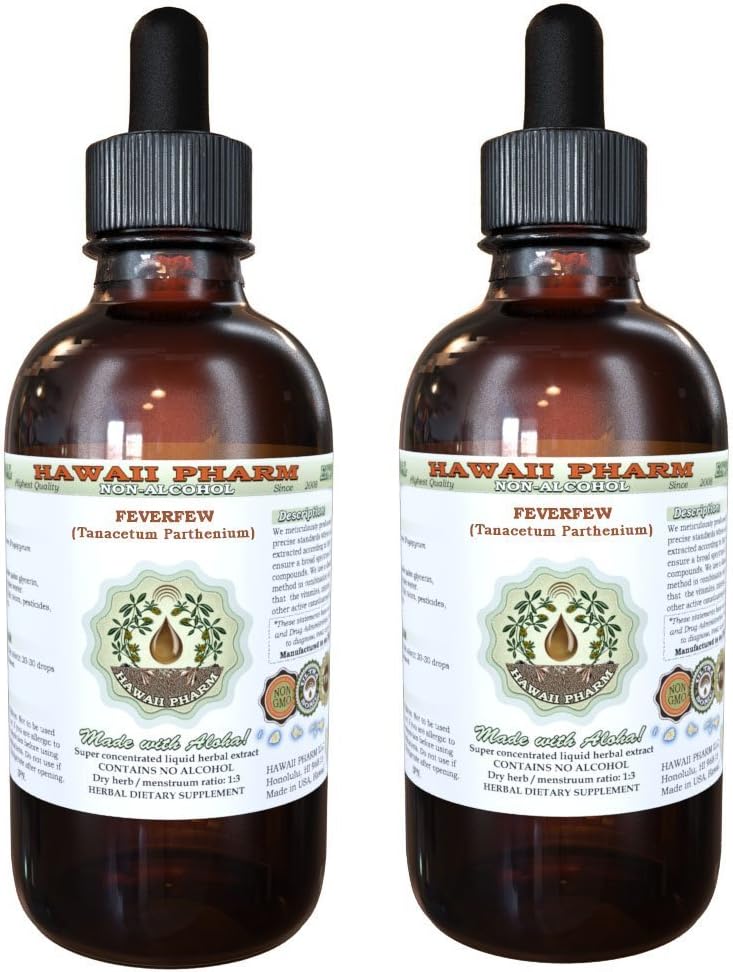 Februarie Extract lichid fără alcool, Feverfeaster organic (Tanacetum partenium) Herb Glicerite Hawaii Pharm Natural Herbal Supliment 2x4 oz
