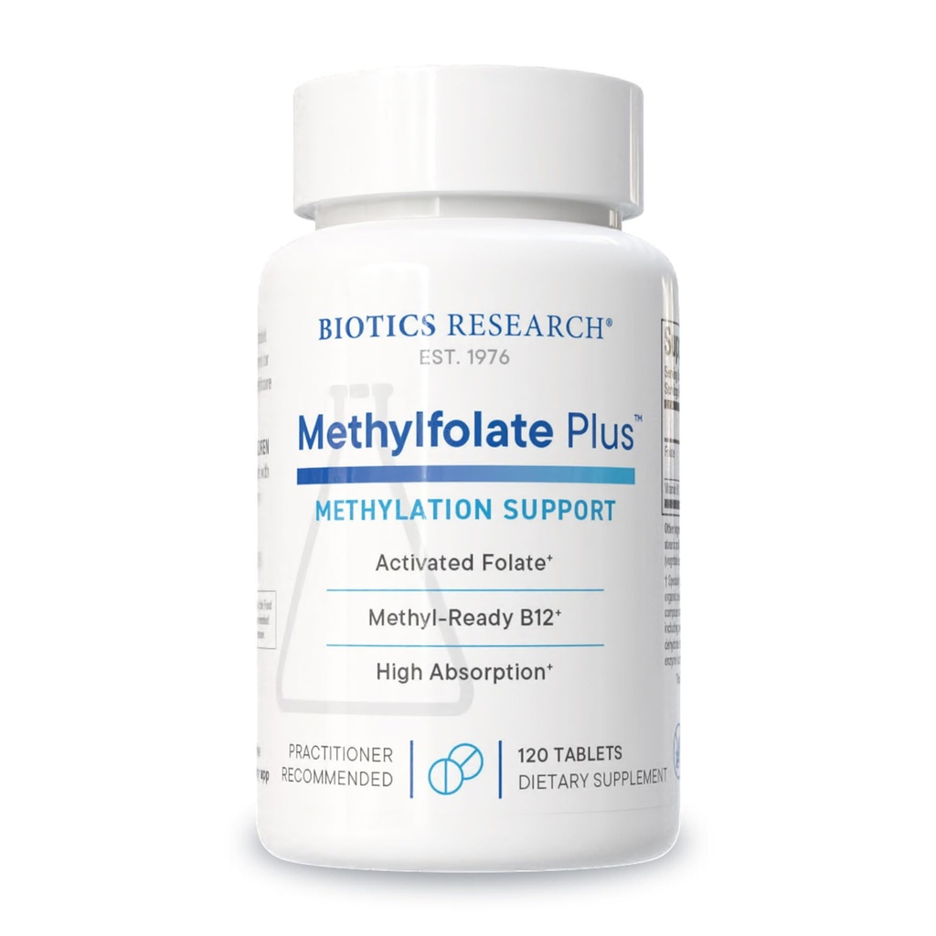 Biotics Research METHILFOLATE PlusTM Metilfolat, Bioactive Folate + B12, Sprijină Sănătate cardiovasculară, Dezvoltare fetală, Sănătate Nervie, Suport Methylation, Nivele Homocisteină. 120 comprimate