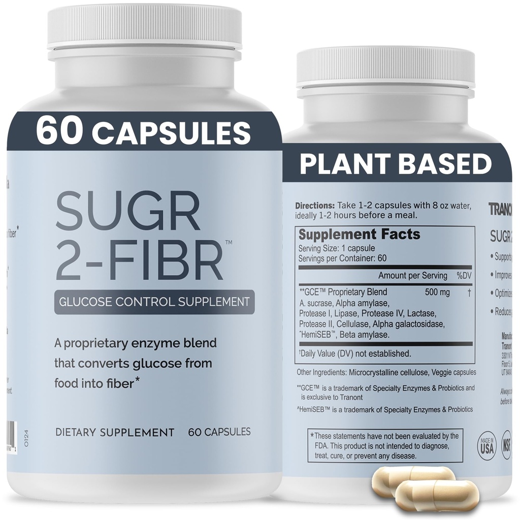 OPTIVIDA Sugr-2-Fibr - Premium Sugar Supplement* (60 Count) - Support Healthy Sugar Levels* by Supporting Glucoză Metabolism to Fiber* - Gluten Free, Non OMG, Veggie Capsules.
