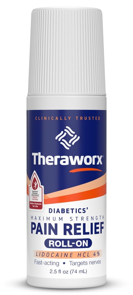 Theraworx maxim de putere Diabetic' Pain Relief Roll-On cu Lidocaină - 2,5 oz - 1 Conte