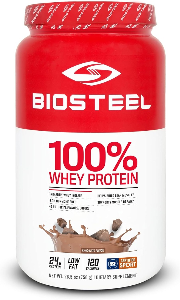 BioSteel Sports Ciocolata 100% Whey Proteine Powder Supliment, rBGH Hormon gratuit & non-GMO Post Workout Formula, 25 de serviri, 25,5 Ounces încredere de sportivi Pro, NSF pentru sport