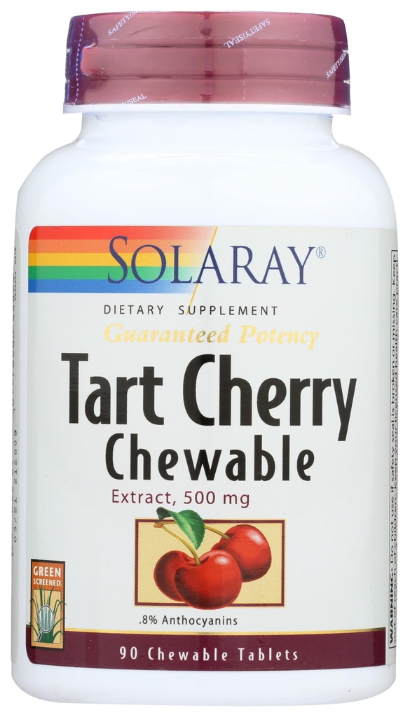 SOLARAY Guaranted Potenty Tart Cherry Fruit Extract, Chembable, Cherry (Btl-Plastic) 500mg