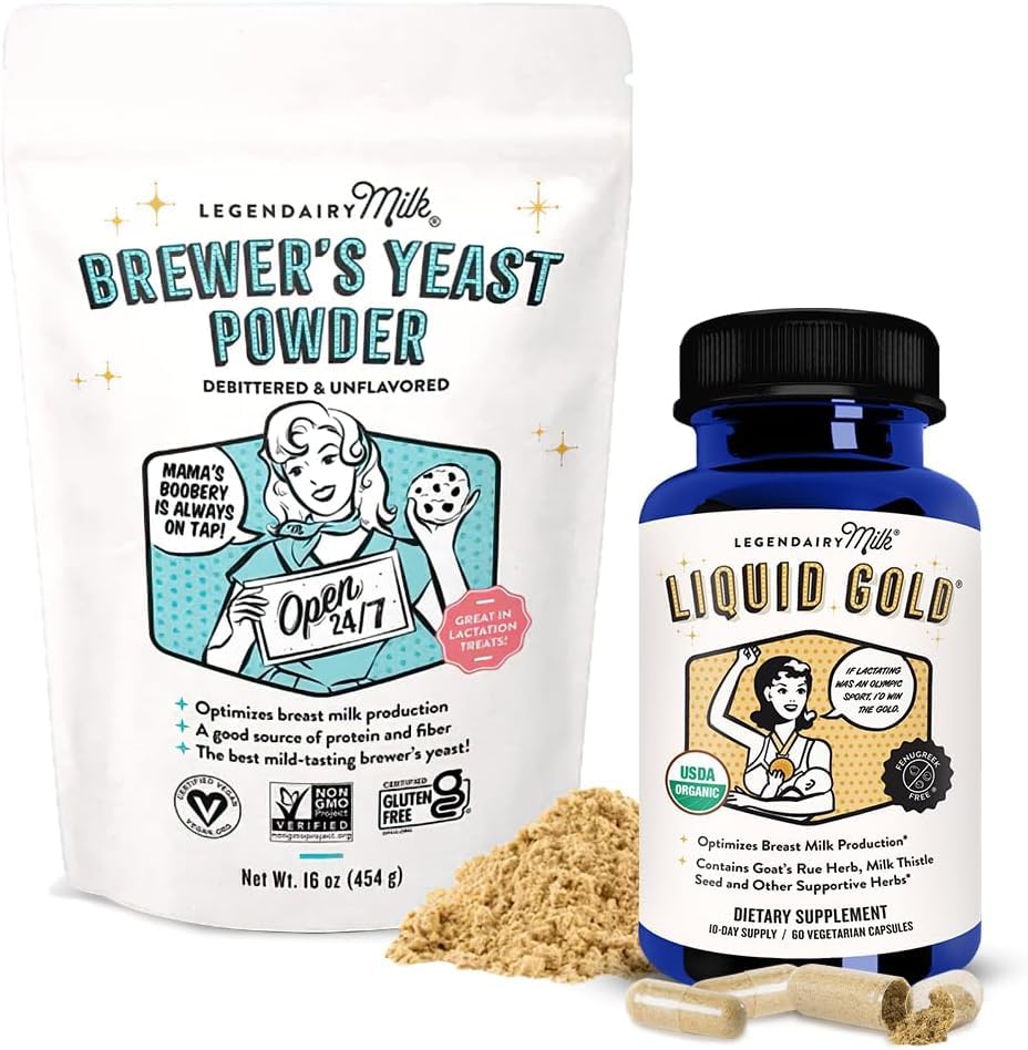 Legendairy Milk Liquid Gold + Drojdia lui Brewer, Suplimente de alăptare pentru creşterea ofertei de lapte - Suport pentru alăptare pentru producţia de lapte matern - Schinduf-Free, non-GMO,