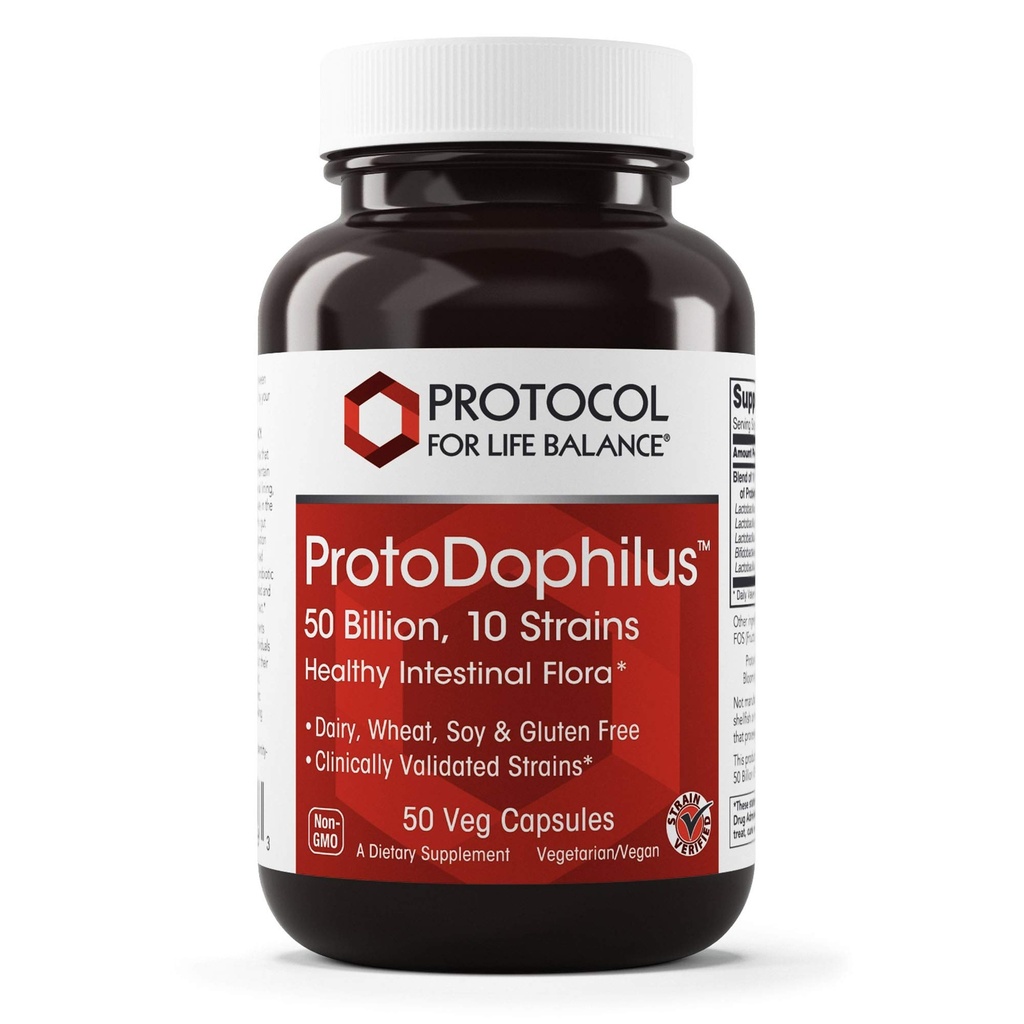 PROTOCOLUL DE BALANȚĂ LIFE - Protodofil - 50 de miliarde, 10 dungi - Flora probiotică intestinală sănătoasă pentru a sprijini funcția digestivă și sănătatea imună - 50 de capsule Veg