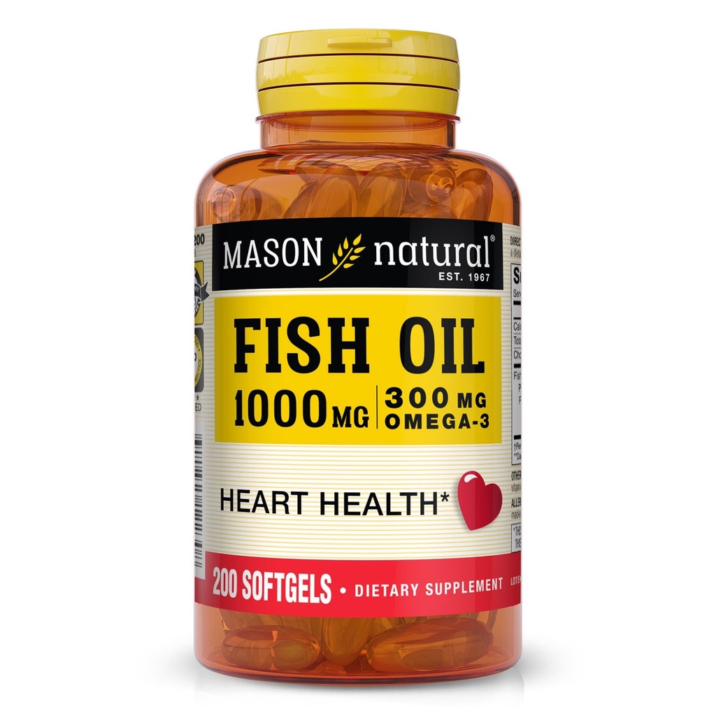 MASON NATURAL Omega,3 Fish Oil, 200,Day Supply, 1000mg cu EPA și DHA pentru sprijin comun, Softgel Pills