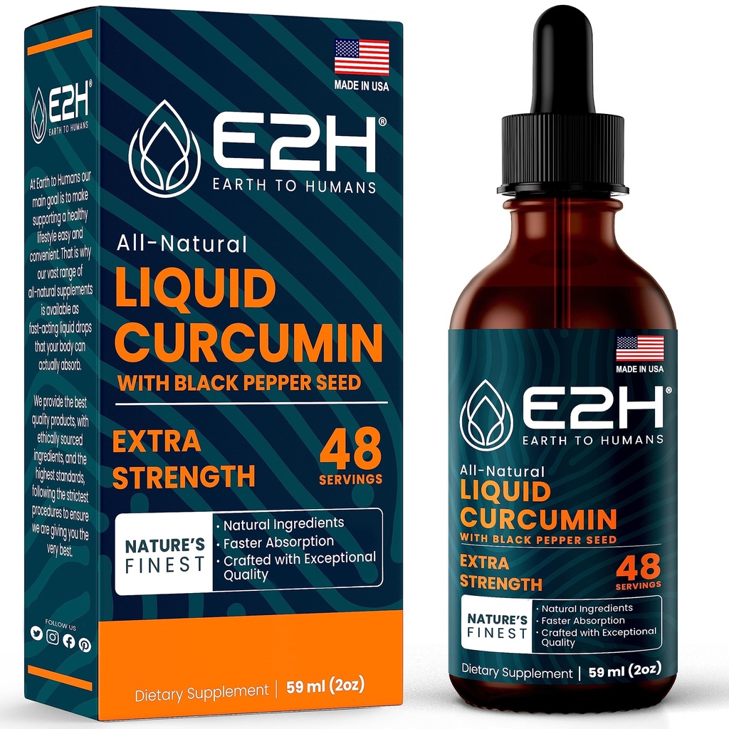 E2H Curcumin lichid turmeric pentru o mai bună absorbţie - suport comun natural - extract de rădăcină turmeric cu semințe de ardei negru - Boost Your Health - Vegan - Non-GMO - 2 Fl Oz