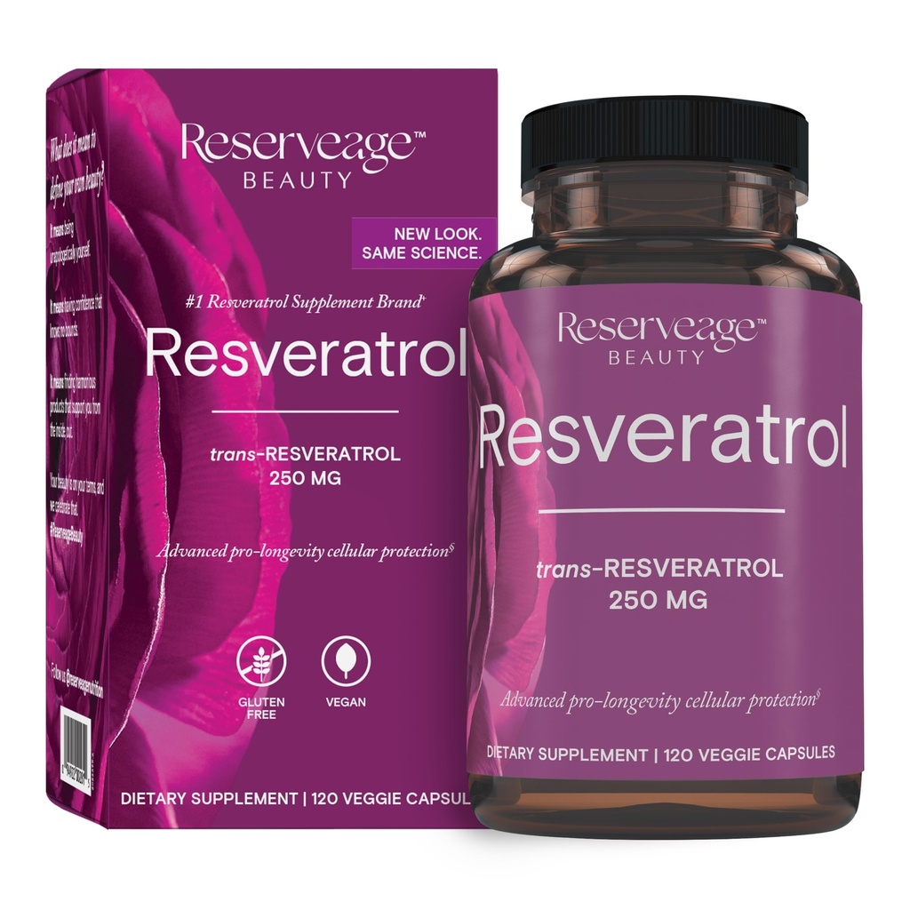 Reservage Beauty, Resveratrol 250 mg, Antioxidant Supliment pentru inima si sanatatea celulara, Suporturi Sistemul de imbatranire sanatoasa si imune, Paleo, Keto, 120 Capsule