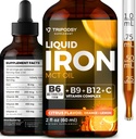 Supliment de fier lichid pentru femei si barbati - picaturi de fier cu B6, B9, B12, Vitamina C pentru anemie, Blood Builder, Folate pentru celule rosii si suport imunitar ulei MCT (2 FL OZ, Citruc)