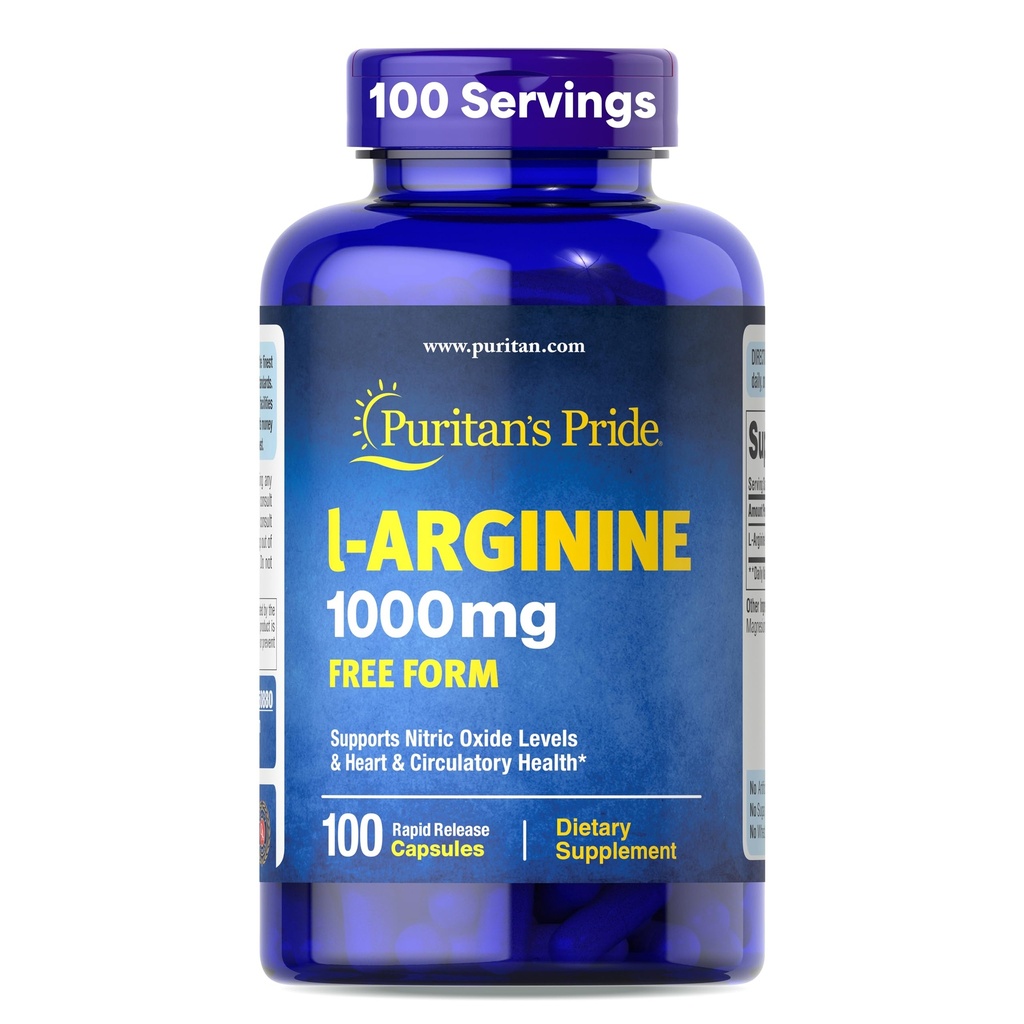 Pride L-Arinine 1000mg puritană, Supliment alimentar sprijină nivelurile de oxid azotic și inimă și căldură circulatorie, 100 zile de aprovizionare, 100 comprimate