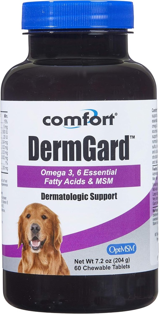 Kala Health Comfort DermGard Skin and Coat Supplement for Dogs, 60 Count, Supports Healthy Skin, Shiny & Reduce Excesive Shedding, Contine MSM, Fish Oil & Omega 3, 6 și 9 acizi grași esențiali