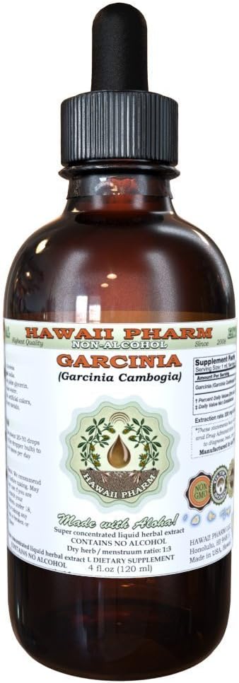 Extract lichid pur Garcinia fără alcool, Garcinia organică (Garcinia cambogia) Glicerite de fructe uscate Hawaii Pharm naturale Herbal Supliment 2 fl.oz