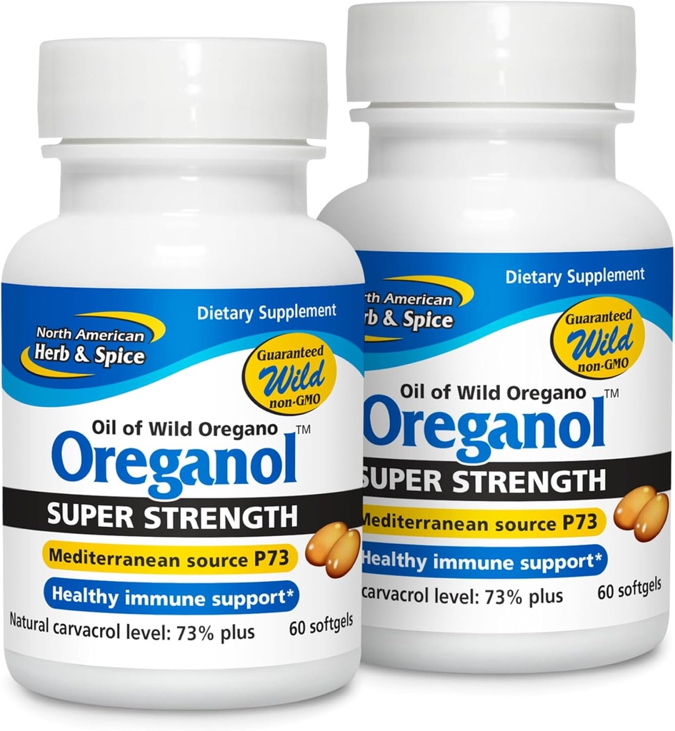 Nord american Herb & Spice Super Putere Oreganol P73 - Pachet de 2, 60 Softgels - Suport sistem imunitar - Vegan prietenos Wild Oregano - Non-GMO - 120 Serviri totale