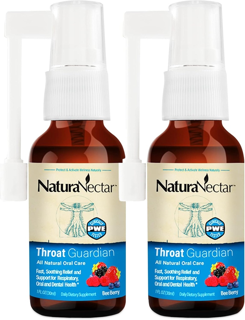 NaturaNectar - Bee Propolis Ghroat Spray - Unique Throat Relief and Wellness Agent - Brazilian Bee Propolis Guardian Spray - Ethical Bee Bee Berry Flavor (2-Pack, 1.06 Fl Oz.)