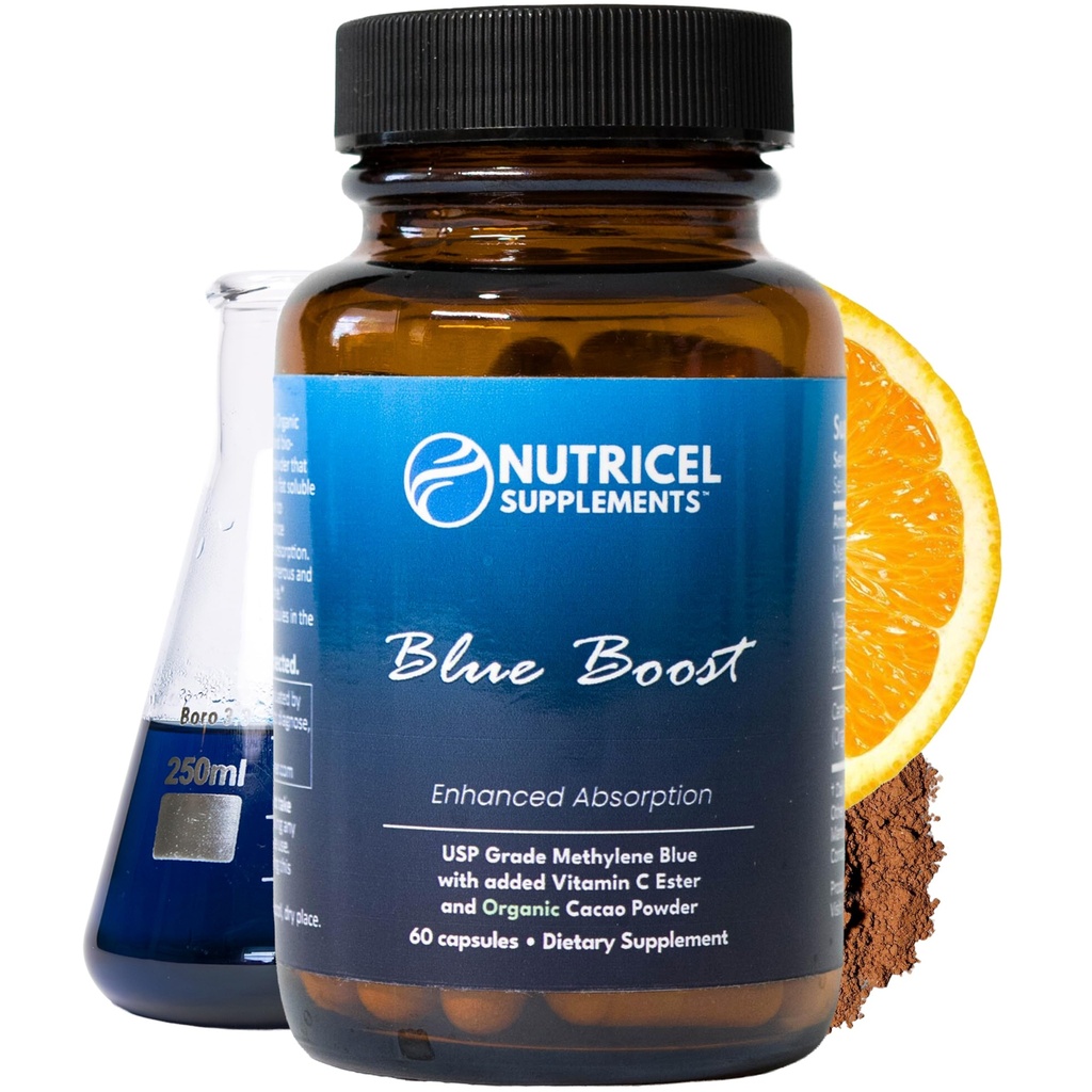 Nutricel Metilen albastru capsule - Suplimentul de grad farmaceutic - Trusted Made in America Brand - 12mg (USP Reference Compliant) cu vitamina C Ester îmbunătățit absorbție - terțe părți testate (60ct)