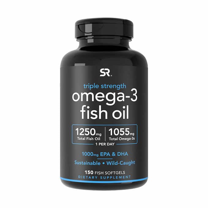 Cercetare sportivă Triplă Putere Omega 3 Ulei de peşte - Burpless Fish Oil Supplement w/EPA & DHA Acidi graşi din peştele sălbatic capturat - inimă, Brain & Immune Support for Men & Women - 1250 mg, 150 ct