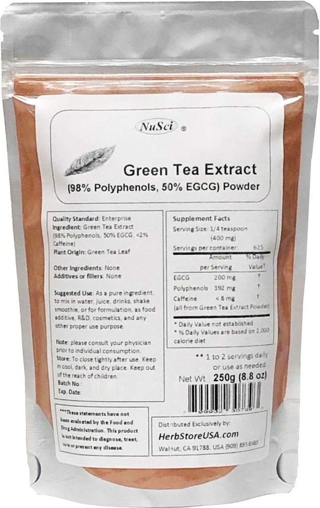 Extract de ceai verde pulbere de vrac standardizate 98% Polifenoli și 50% EGCG OMG liber neiradiat (250 Grams (8,8 oz))