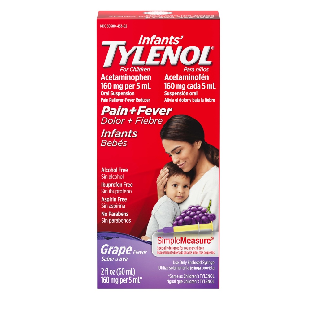 Tylenol Liquid Pain Relief & Fever Medicine, Suspensie orală, Acetaminofen pentru gât Sore, Cefalee & Teething, Durere Reliever & Fever Reductor pentru copii; Aromă de struguri, 2 fl. oz.; Pachet de 1