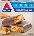 Atkins Caramel Chocolate Peanut Nugat Snack Bar, Proteine Snack, High in Fiber, 2g Sugar, Keto Friendly, 5 Conte