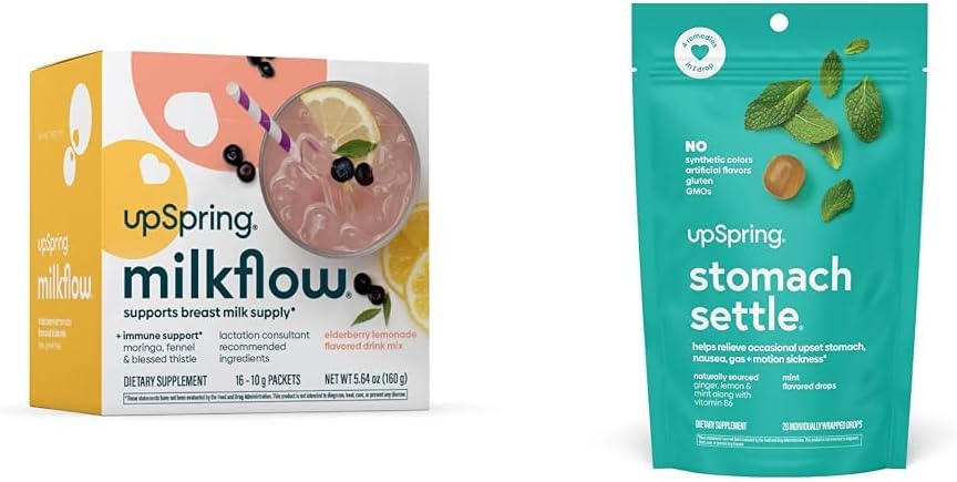 UpSpring Stomac Settle picături, mentă Aromă, 28 Ct + Milkflow Alaptare Suplimentul de băuturi Mix cu Moringa & Binecuvântat Thistle, Nu Fenugreek 