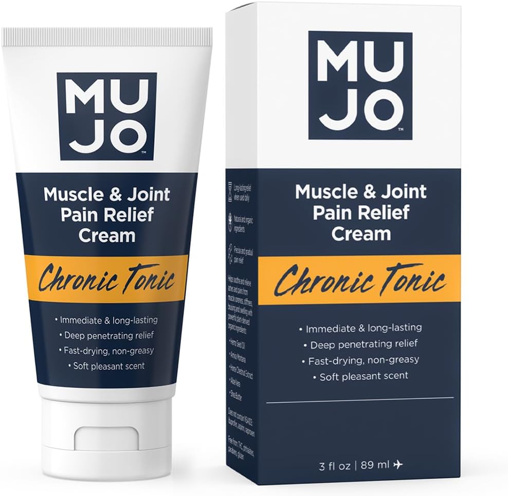 MUJO Chronic Tonic Muscle & Joint Pain Relief Cream - Ingrediente organice cu acţiune rapidă, cu laser lung - Penetrare profundă pentru artrită / luxaţii - 3 fl oz