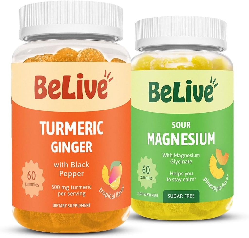 BeLive Bundle Magneziu si Gume Turmerice pentru relaxare, somn, suport pentru imbunatatiri si suport pentru mobilitate