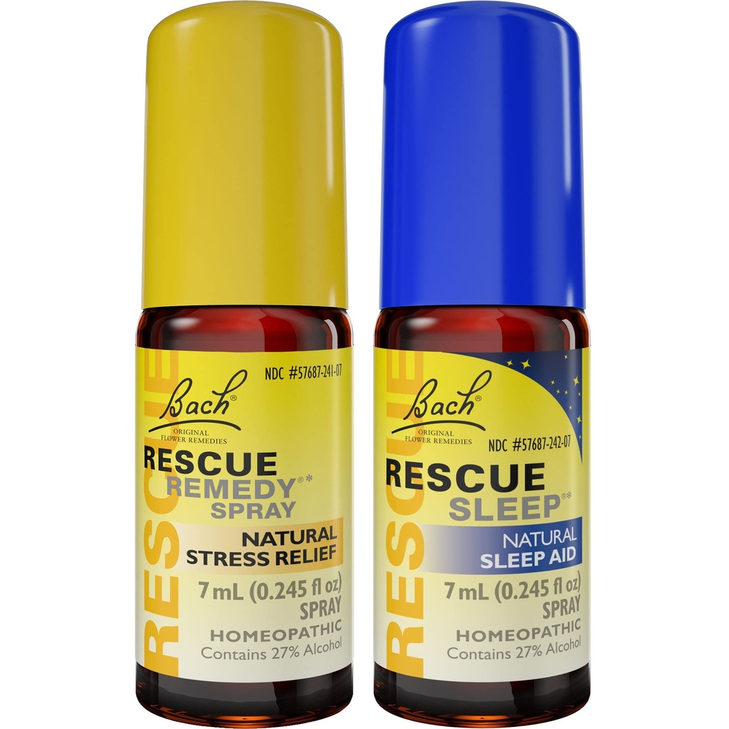 Zi şi noapte Bundle, Bach RescUE Remedy Spray, Natural Stres Relief [şi] RescUE SLEEP Spray, Natural Sleep Aid - 2-Pk, Homeopatic Flower Essence, Vegan, 7ml Ea