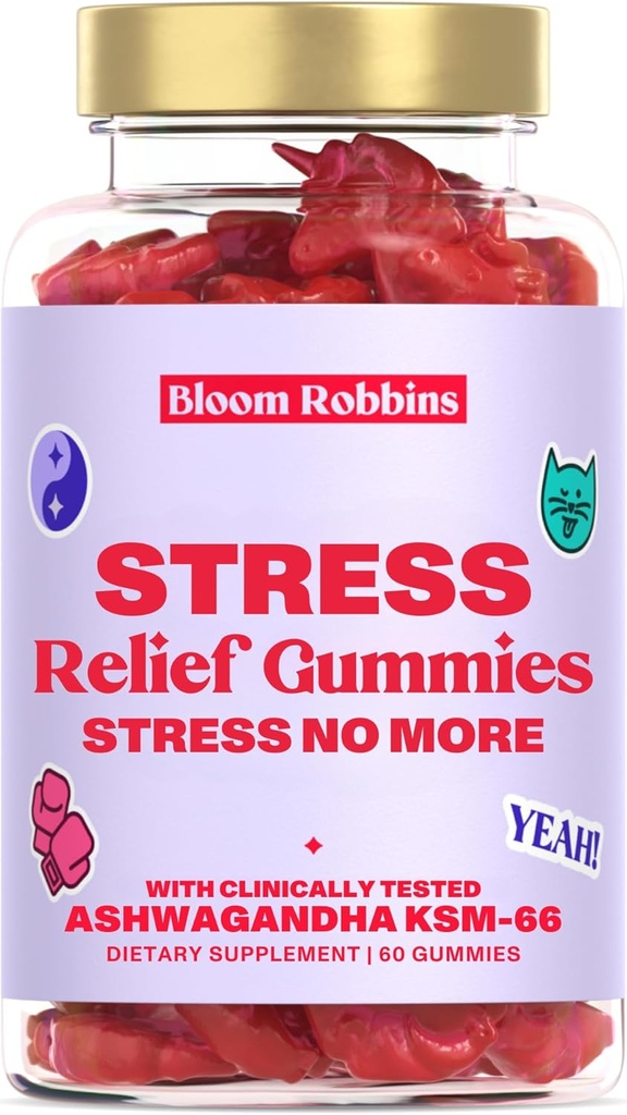 Gumiile Ashwagandha - Gumiile de relief pentru stres cu Ashwagandha KSM-66 & Lemon Extractul de Balm - Gumiile de stres și gumiile calme cu KSM-66 - Relaxarea Vegană Ashwaganda Gummies (60count)
