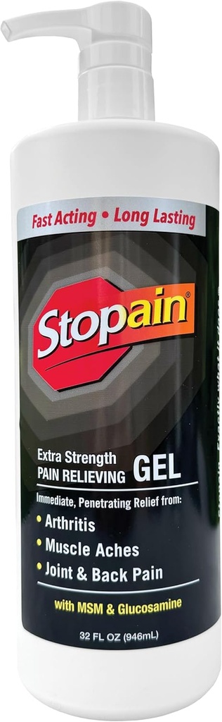 Stopain Pain Relief Gel 32oz, Statele Unite ale Americii Made, Max Putere Rapidă Acționând cu Mentol, MSM, Glucosamină pentru dureri articulare, Back Pain, Artrită, Genunchi, Neck Pain, HSA FSA Aprobat OTC Analgezice Produs