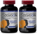 Catalase Anti gri - Gray Solutie de par pentru barbati si femei - Anti gri Suplimente de par Vitamine - Organic Natural Culoarea parului pentru gri Acoperirea parului - Produsele pentru parul femeilor - 2 Sticle 120 Capsule